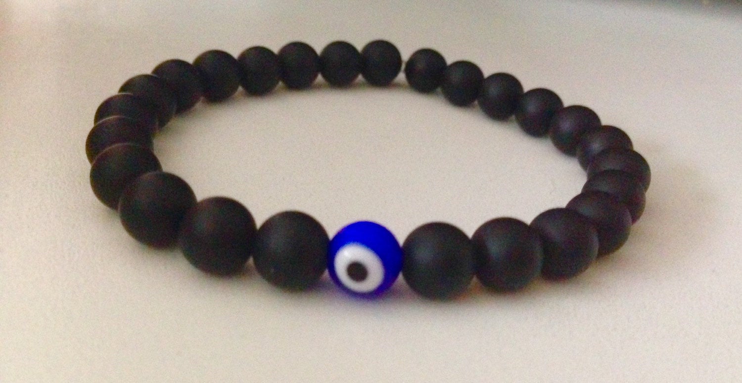 Men's Bracelet (B117) Evil eye bracelet in Matte black onyx, Root Chakra, protection jewelry, grounding