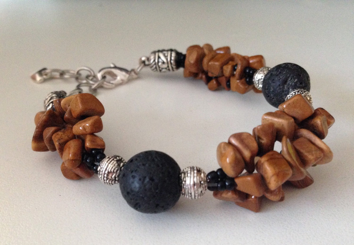 LAVA BRACELET (B158) and tiger jasper, stone bracelet, stone jewelry, meditation jewelry, yoga charm bracelet with heart