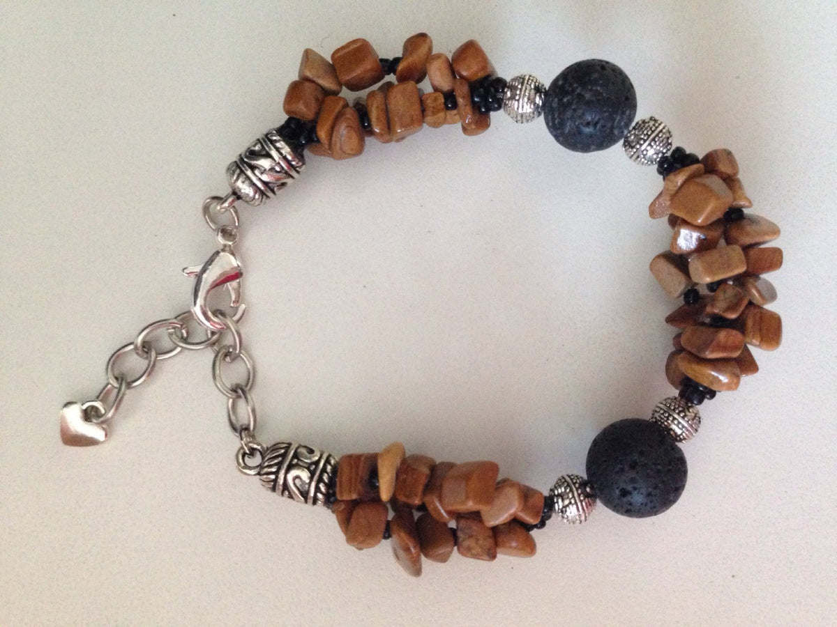 LAVA BRACELET (B158) and tiger jasper, stone bracelet, stone jewelry, meditation jewelry, yoga charm bracelet with heart