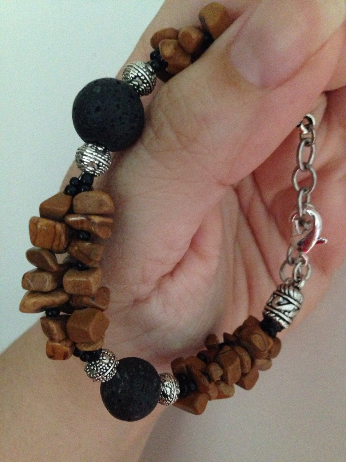 LAVA BRACELET (B158) and tiger jasper, stone bracelet, stone jewelry, meditation jewelry, yoga charm bracelet with heart