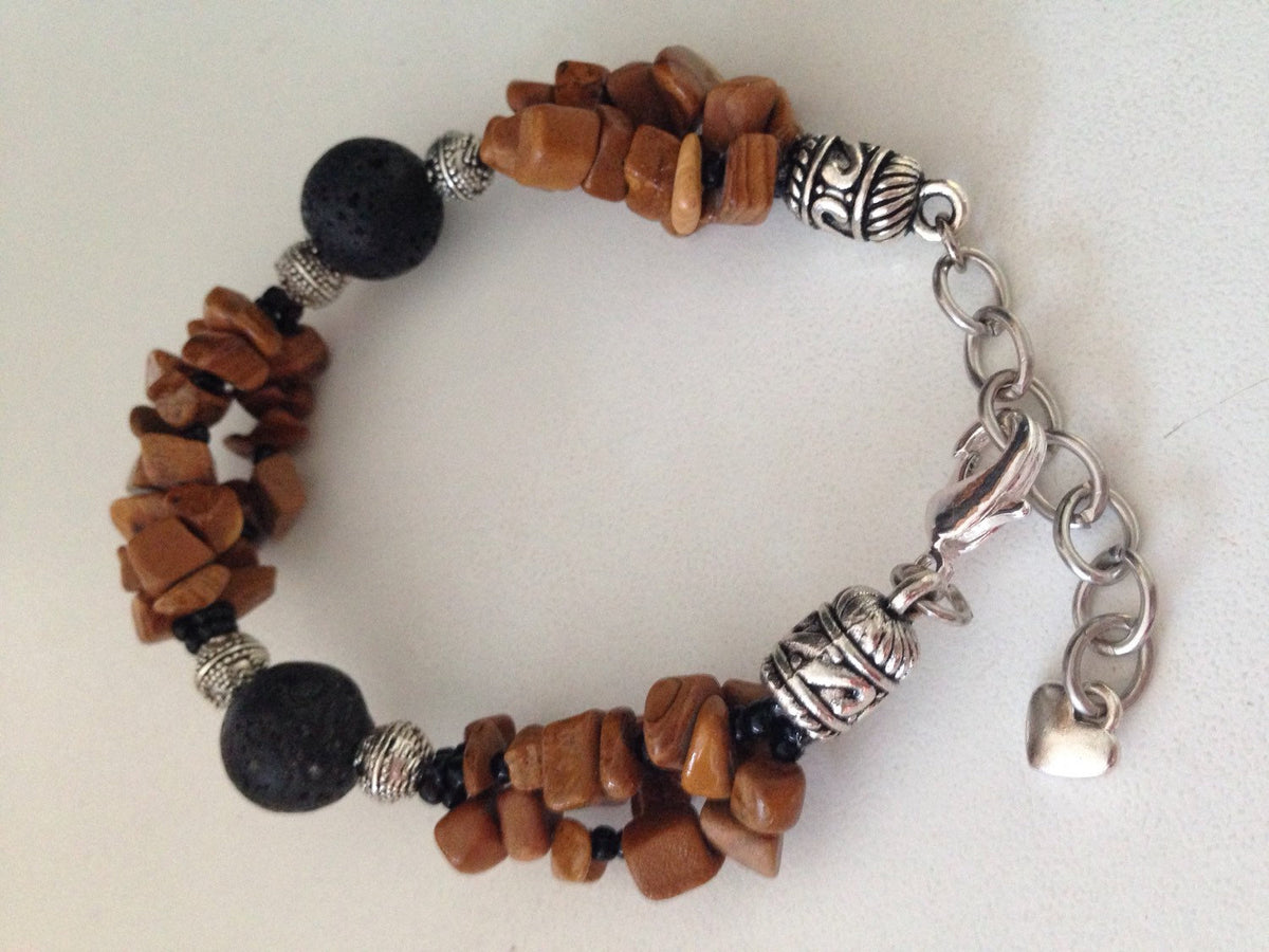 LAVA BRACELET (B158) and tiger jasper, stone bracelet, stone jewelry, meditation jewelry, yoga charm bracelet with heart