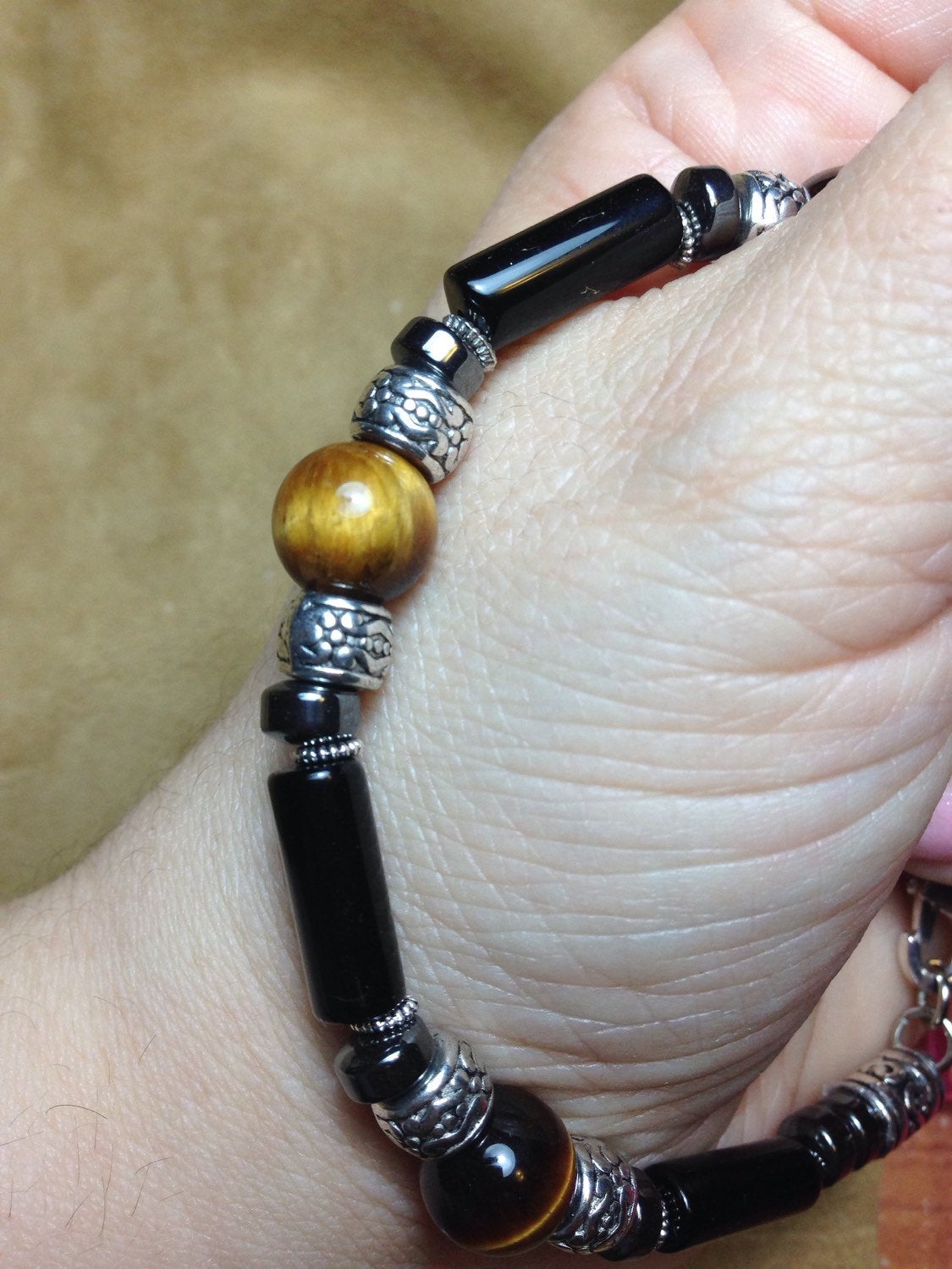 Men's Bracelet - Tigers eye, black onyx and hematite, stone bracelet, stone jewelry, mala bracelet
