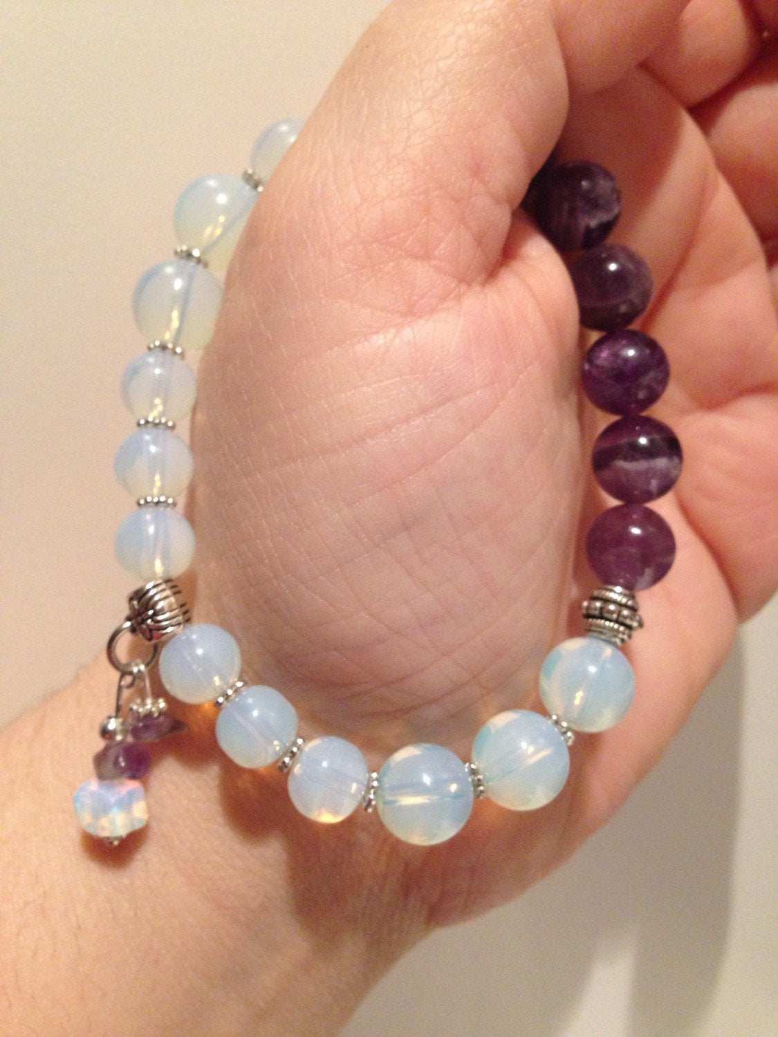 Women's Bracelet (B010) Amethyst and Opalite bracelet, February Birthstone, ladies charm bracelet