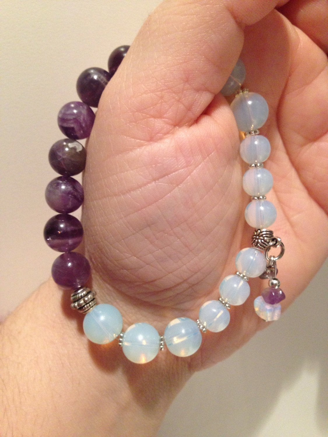 Women's Bracelet (B010) Amethyst and Opalite bracelet, February Birthstone, ladies charm bracelet