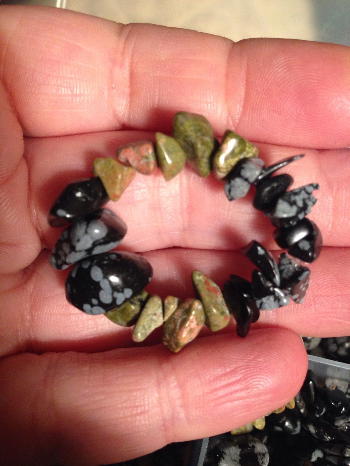 pocket bead stone pack (PS001), snowflake obsidian and unakite, prayer beads