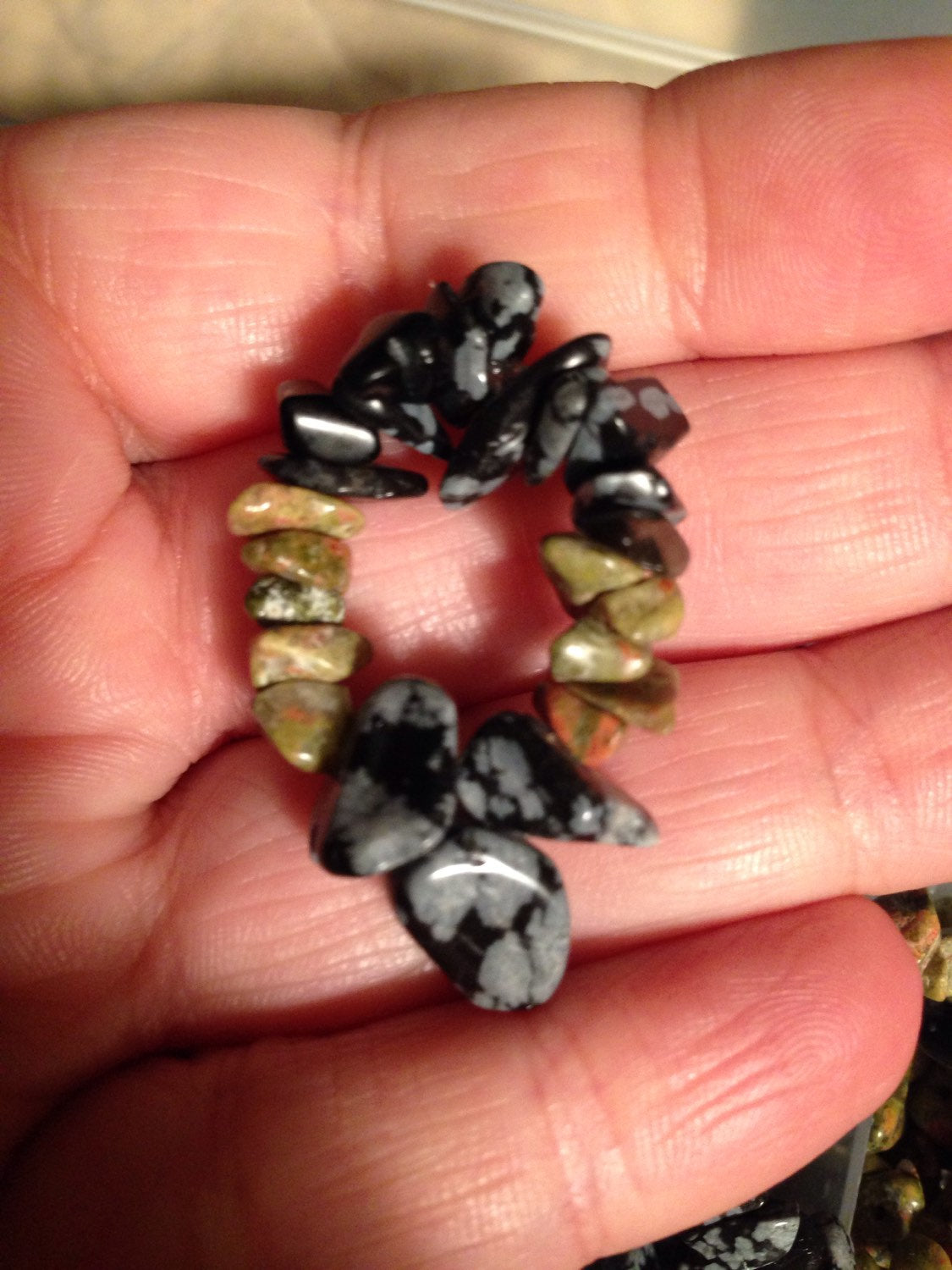 pocket bead stone pack (PS001), snowflake obsidian and unakite, prayer beads