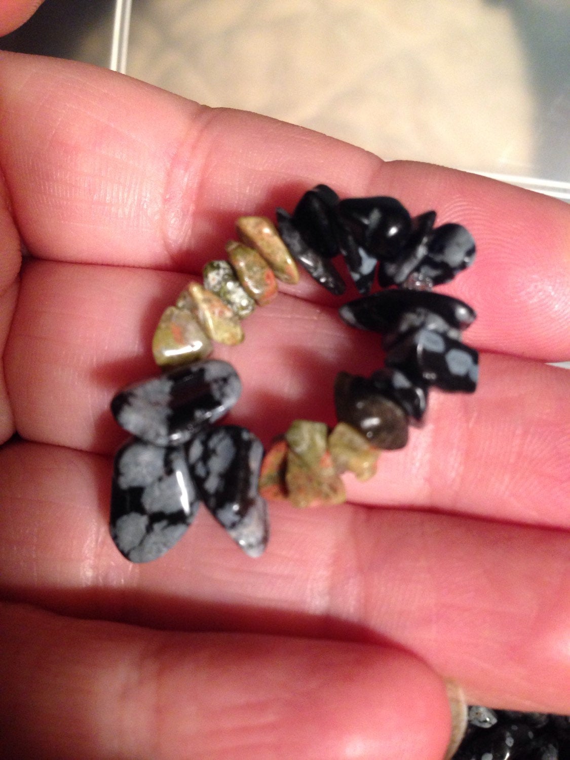 pocket bead stone pack (PS001), snowflake obsidian and unakite, prayer beads