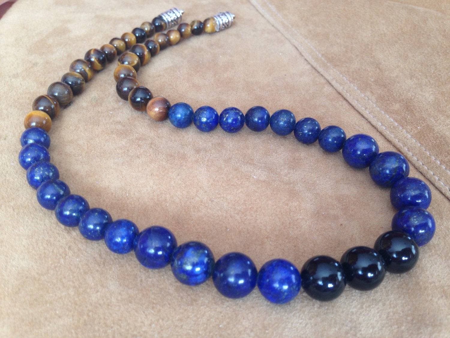 Stone necklace in lapis lazuli, black onyx and tigers eye, protection, safe travel, natural stones, stone jewelry