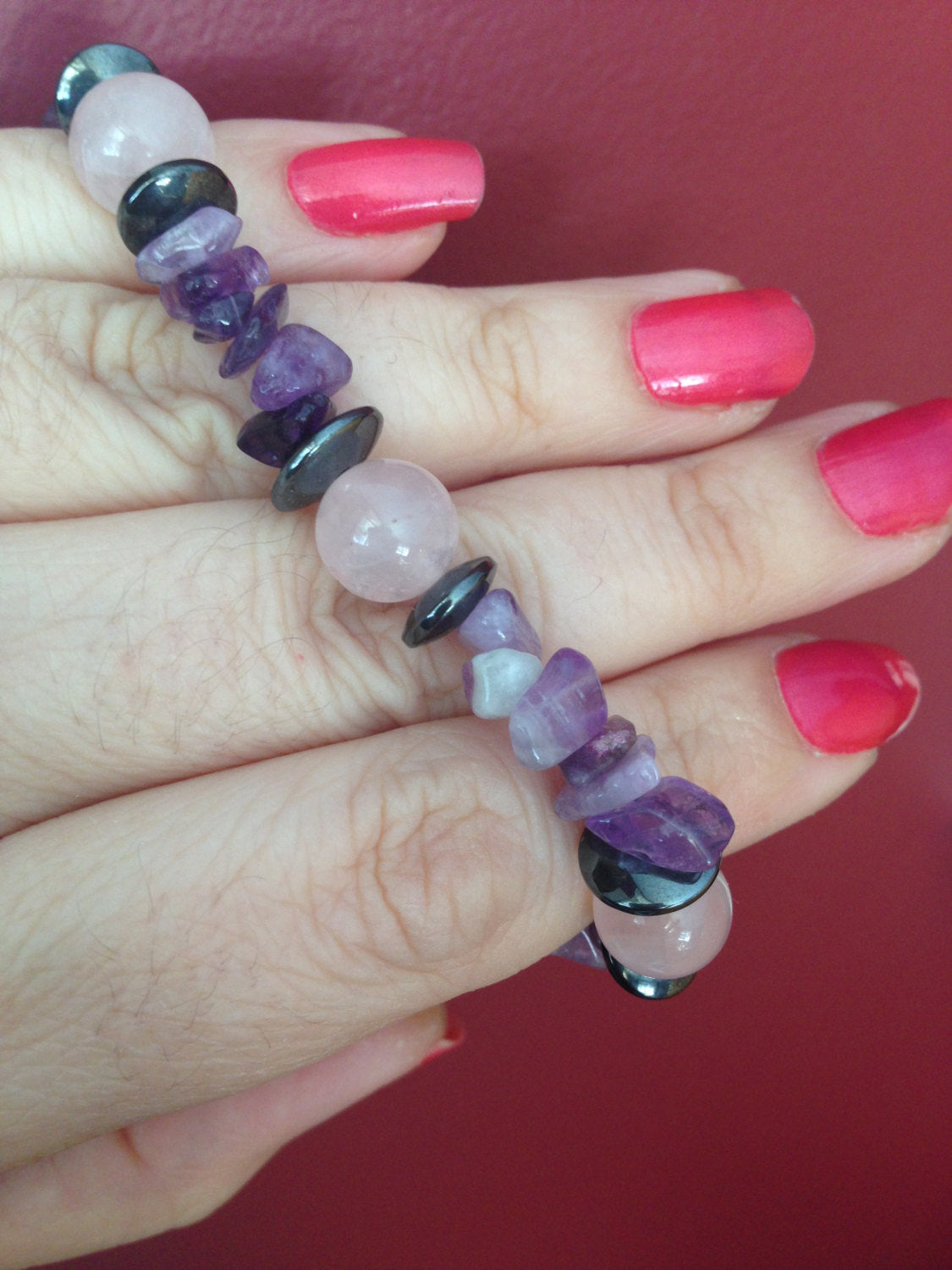 Women's bracelet in Amethyst, Rose quartz and hematite (B223), grounding, attract love, love yourself, natural stone bracelet